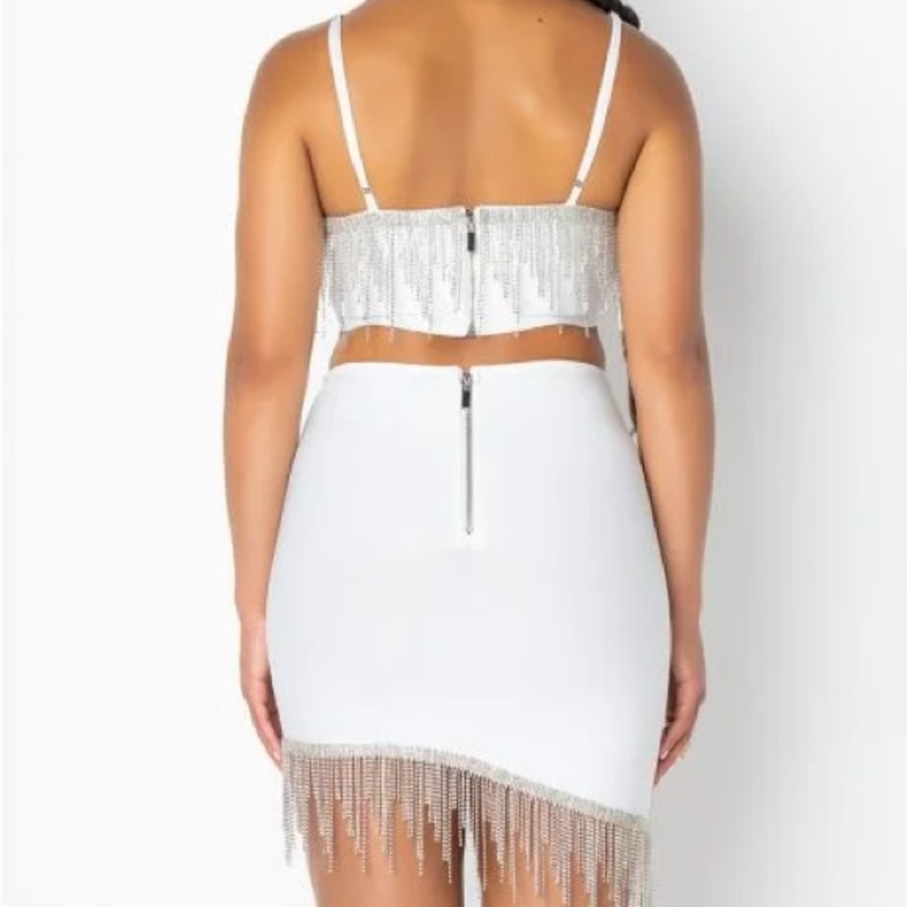 White Rhinestone Fringe Two-Piece Set - Picture 2 of 3